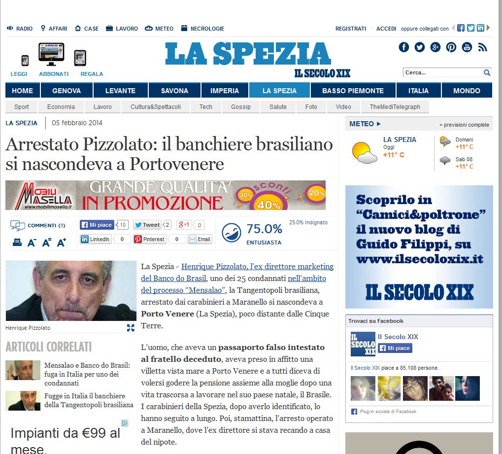 Preso Pizzolato: o banqueiro brasileiro estava escondido em Portovenere